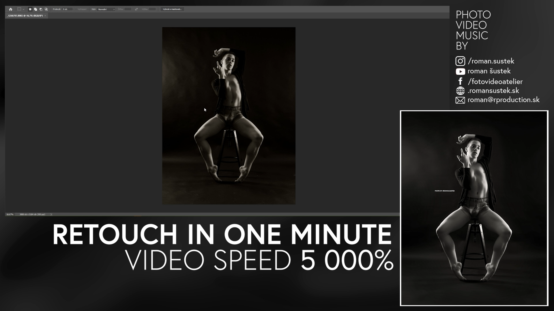retouch photo with ballet dancer from Slovakia, 5 000% video speed, retouch in one minute